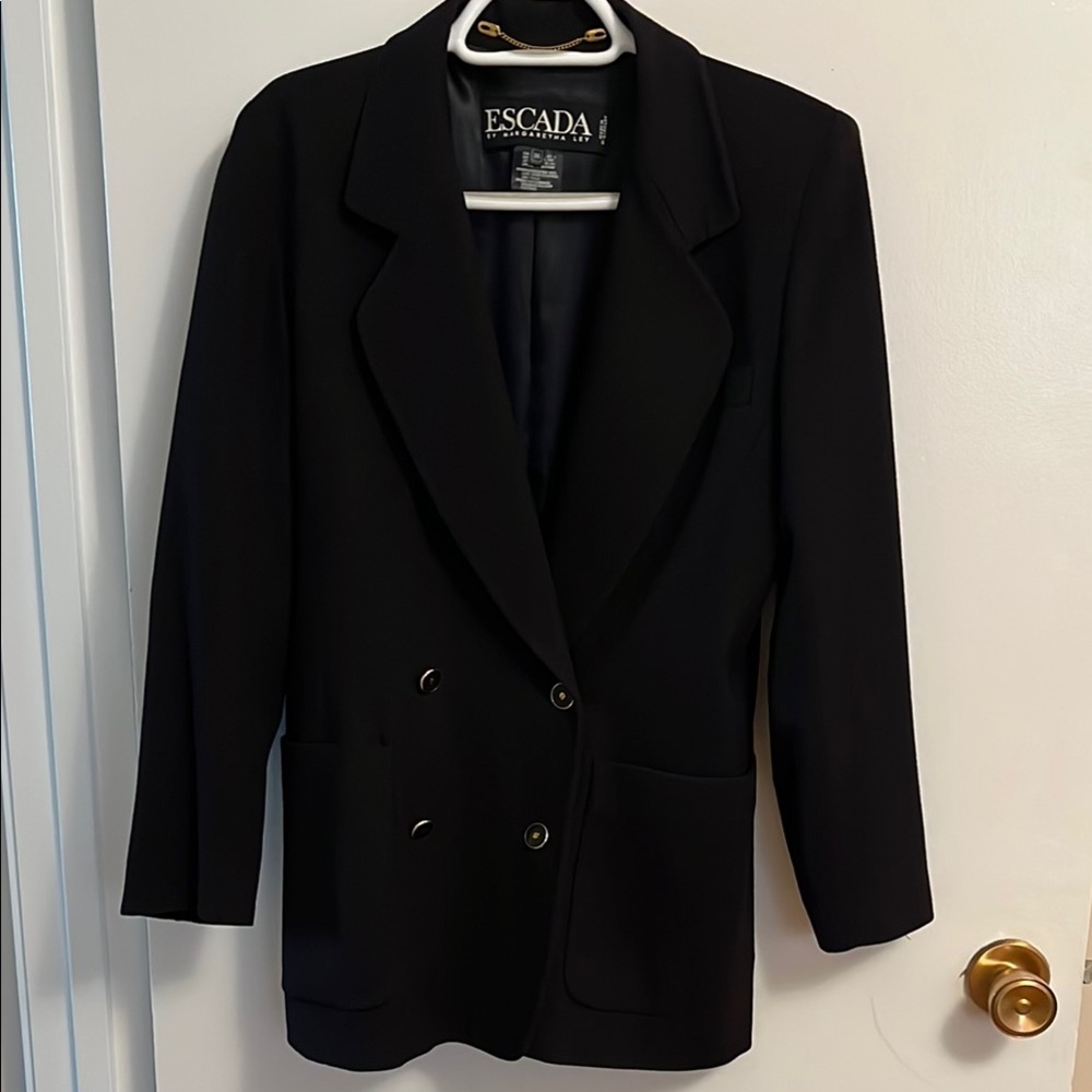 Vintage Escada Women's iconic Classic Black Cashmere Wool double breasted Blazer